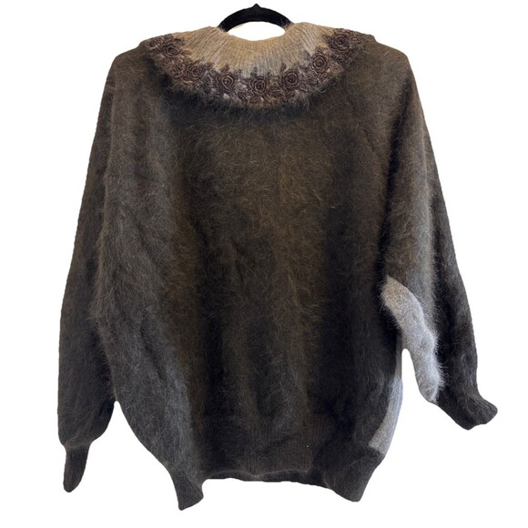 Vintage Cottagecore Mohair Angora Sweater M Luxury Knit Embroidered Collar - Picture 2 of 7